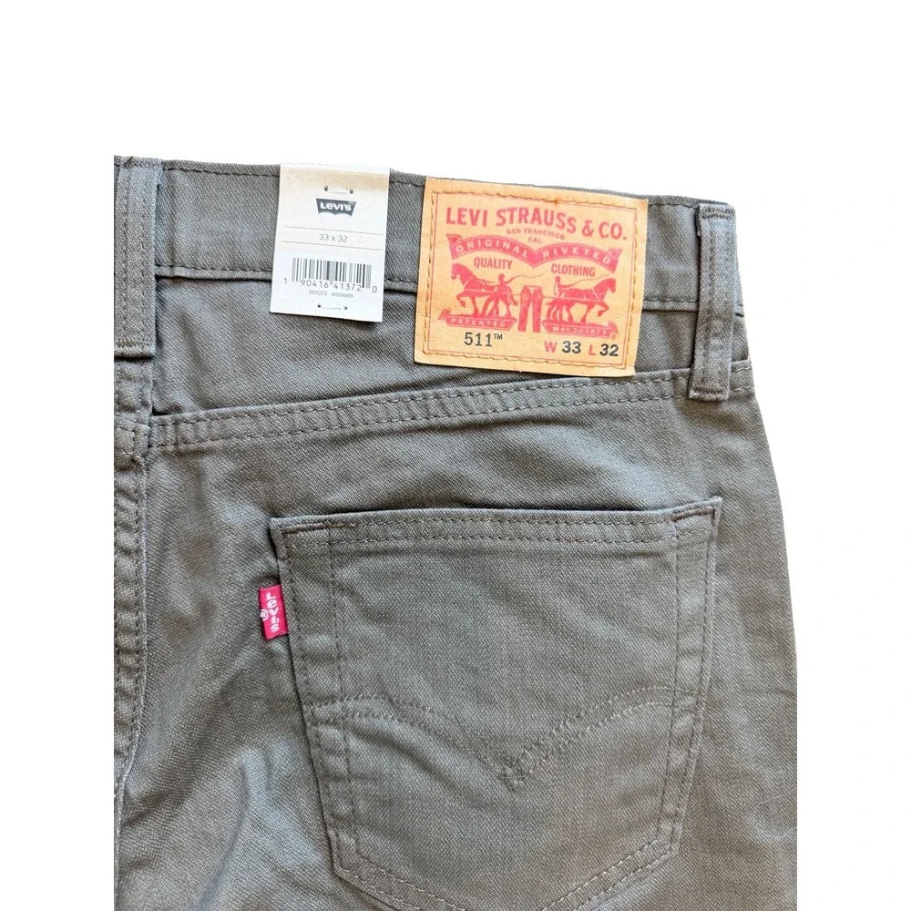 Levi's 511 Men's Slim Fit Pants Gray Olive Twill W33 L32 511 Jeans NWT 33x32